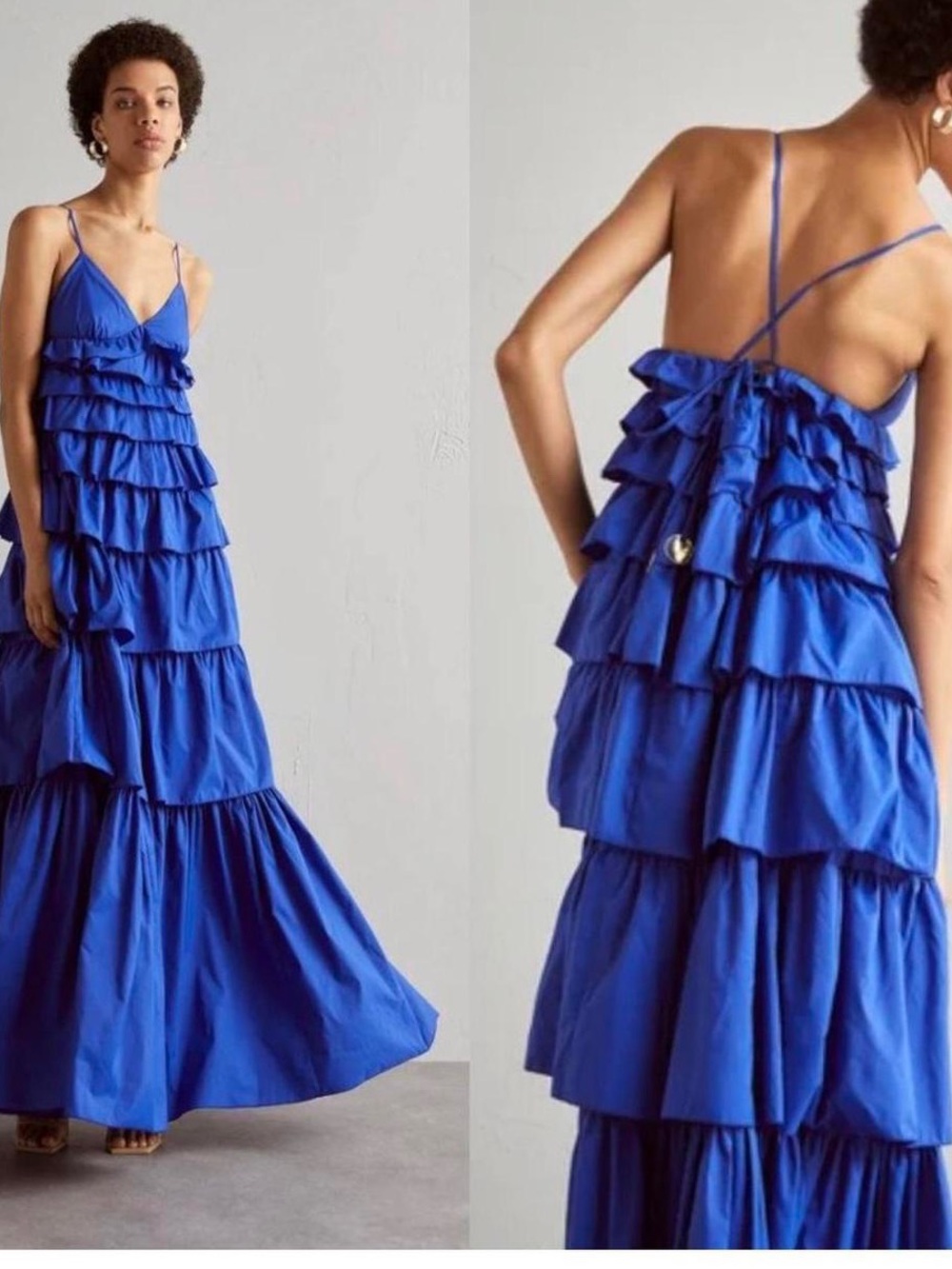 STAUD Riey Tiered Royal Blue  Spaghetti-Strap Maxi Dress
